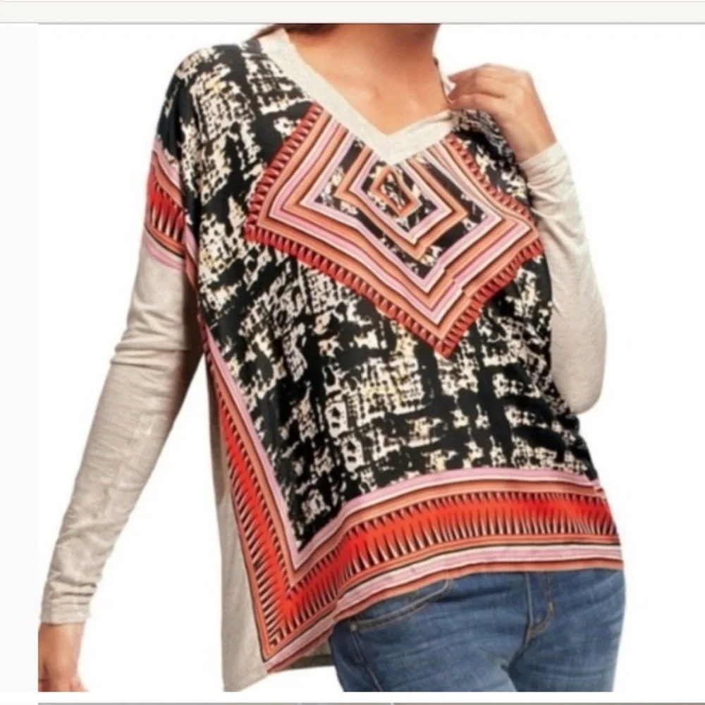 CAbi Aztec Black & Pink Silk Scarf Print Top #768 - XS - Picture 5 of 8